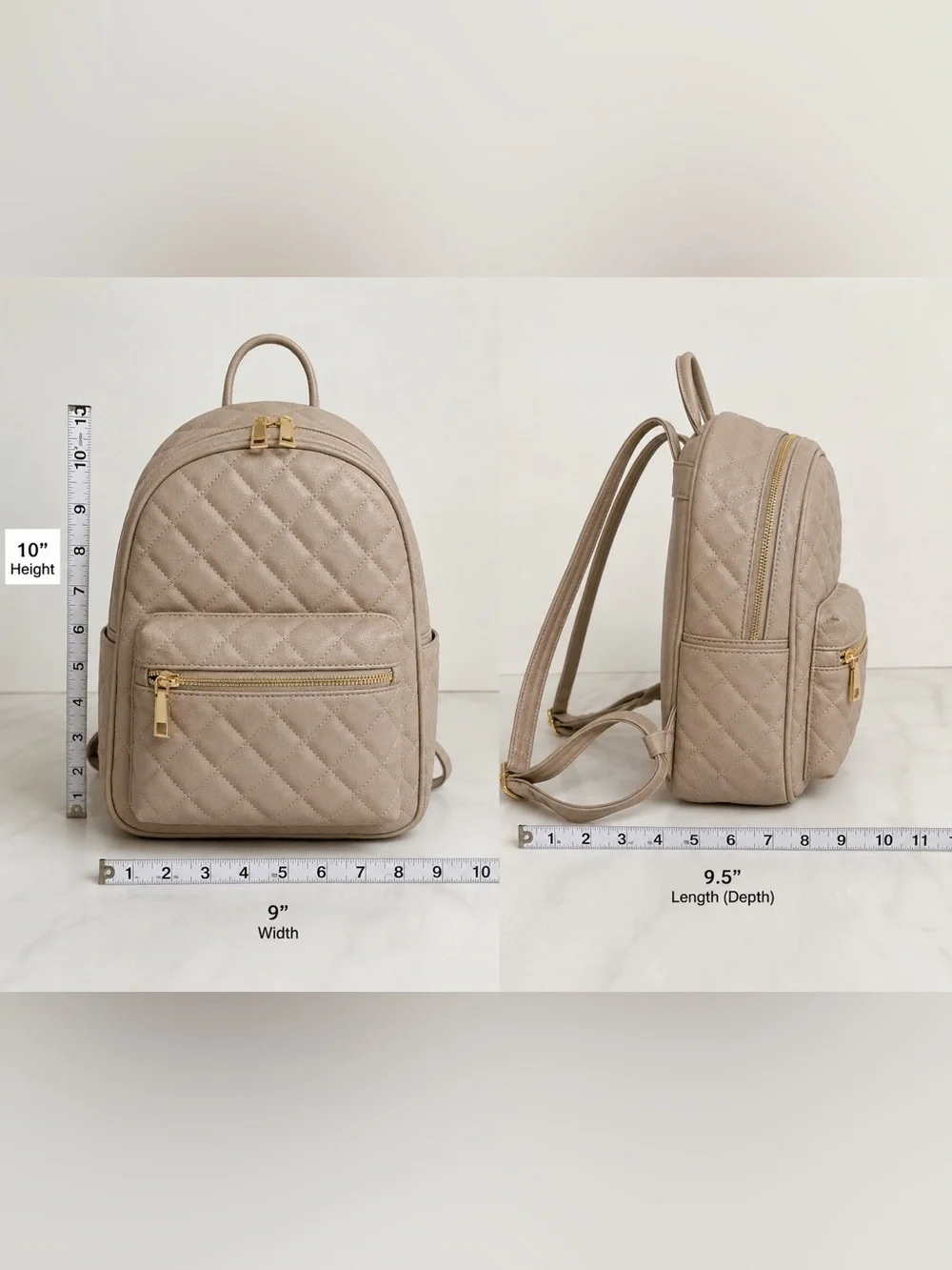 Taupe Quilted Vegan Leather Backpack Gold Hardware NWT